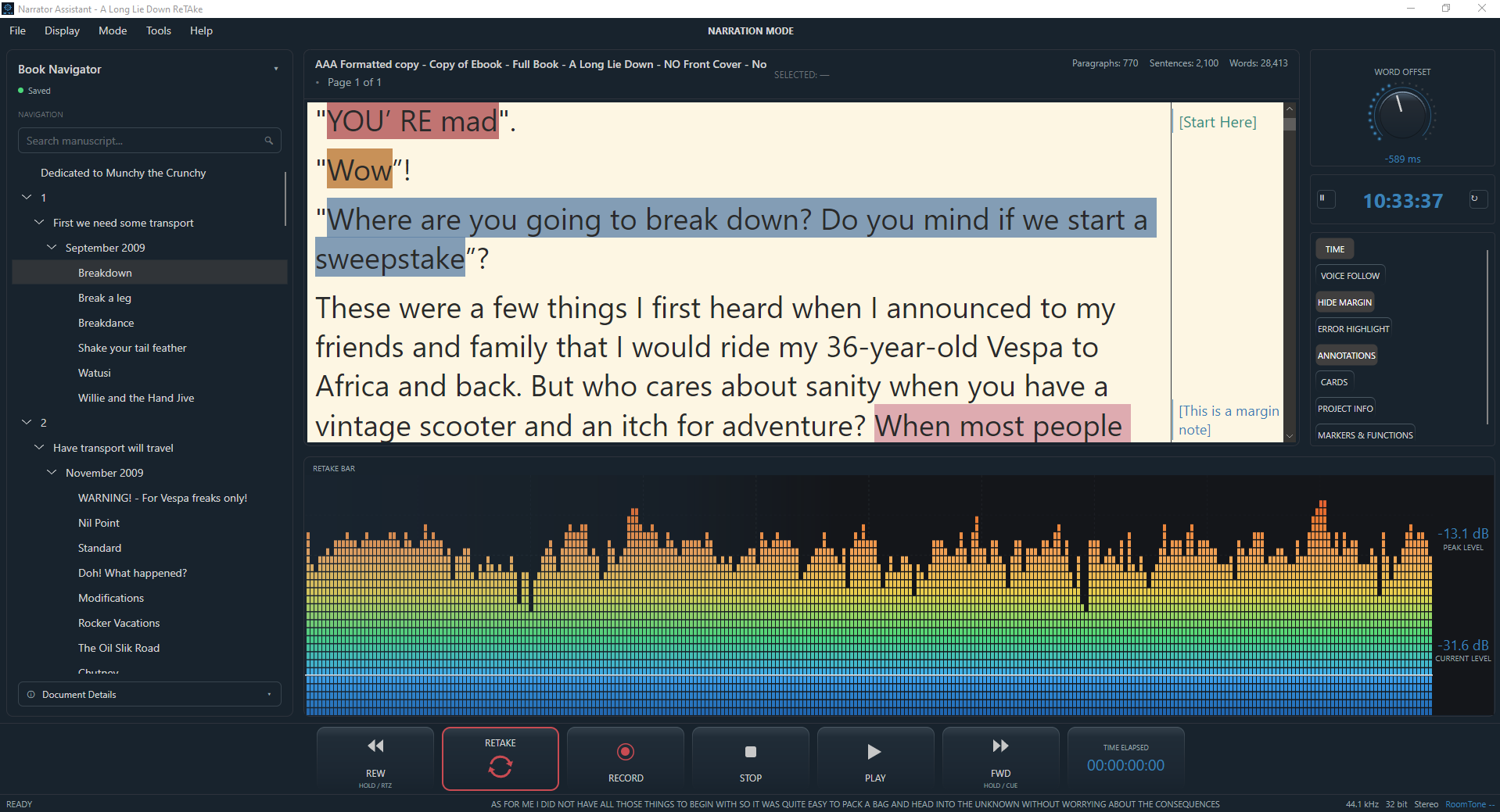 Word Search functionality in the ReTake narration workspace
